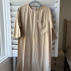 Solika Eden Half Sleeve Shirt Dress Tan Stripe Women’s Small